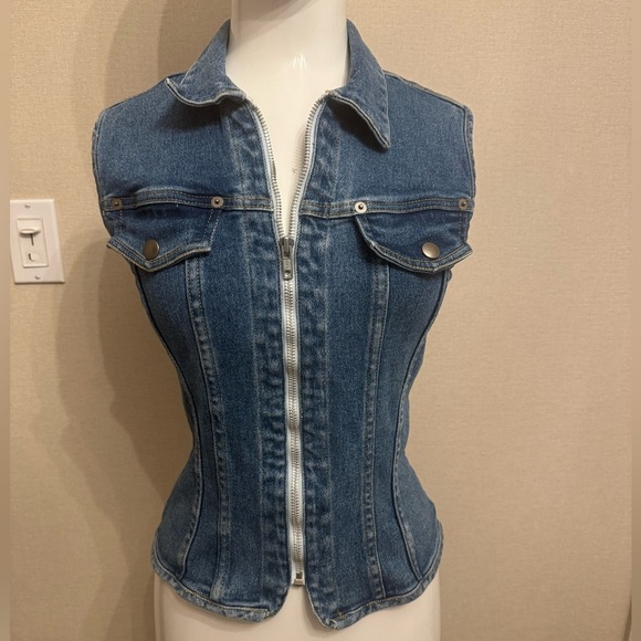 Jeans by Express Jackets & Blazers - Blue Denim Sleeveless Vest - Medium